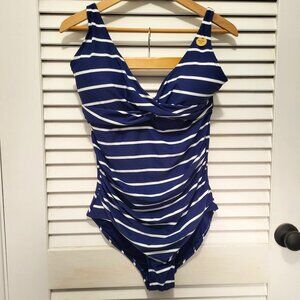 NIP TUCK Women's Swimsuit 12 Louise Navy Blue & White adjustable straps …